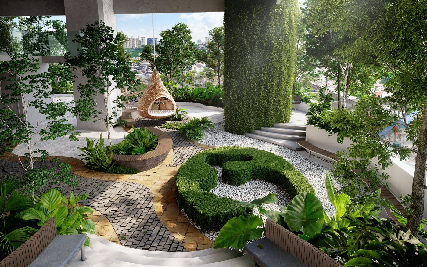 Artist's impression of planting and seating in the grounds
