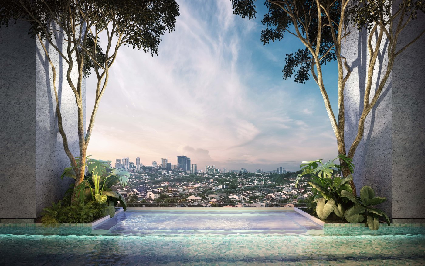 Artist's impression of the whirlpool with the city beyond the trees