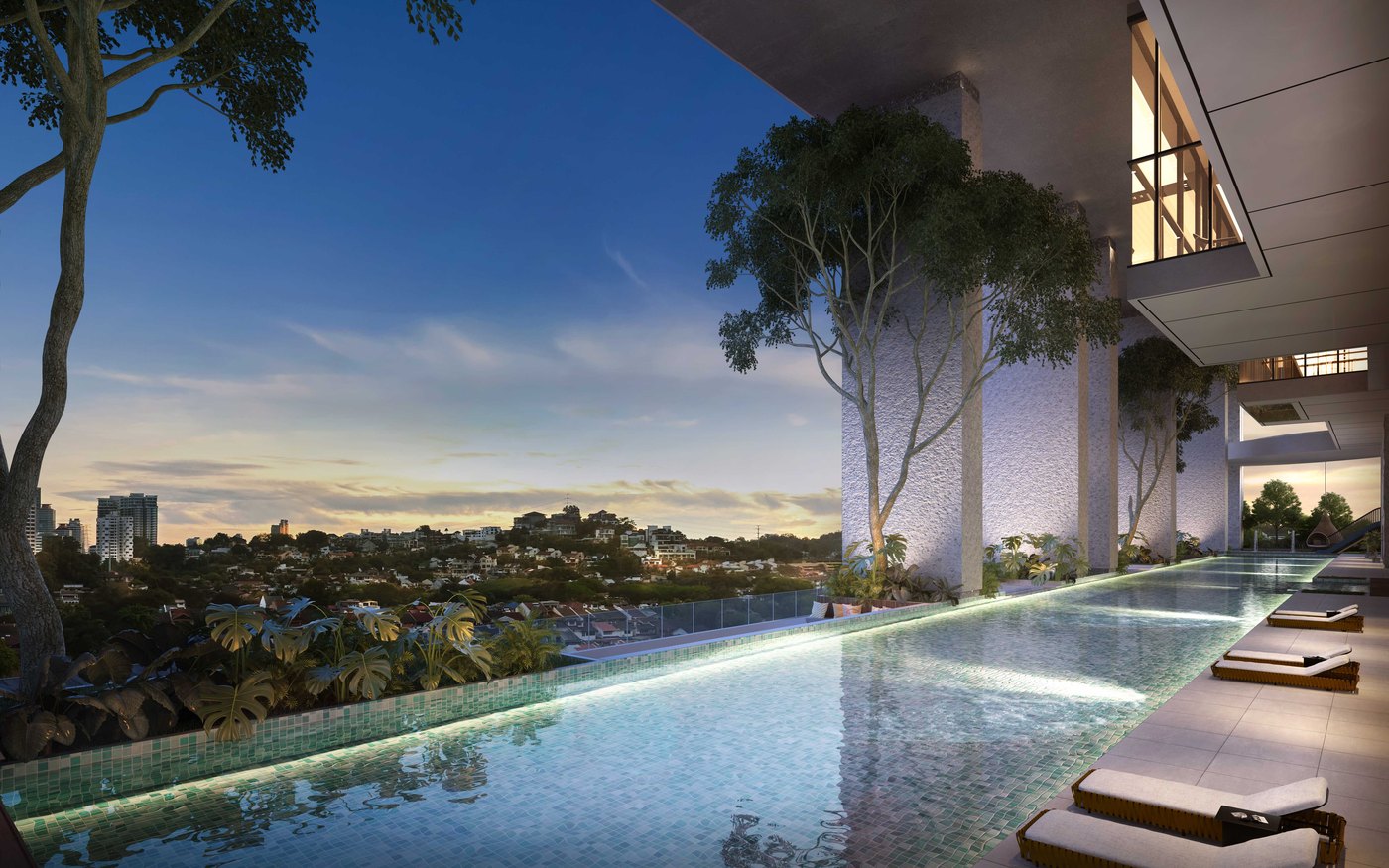 Artist's impression of the swimming pool deck looking over the city