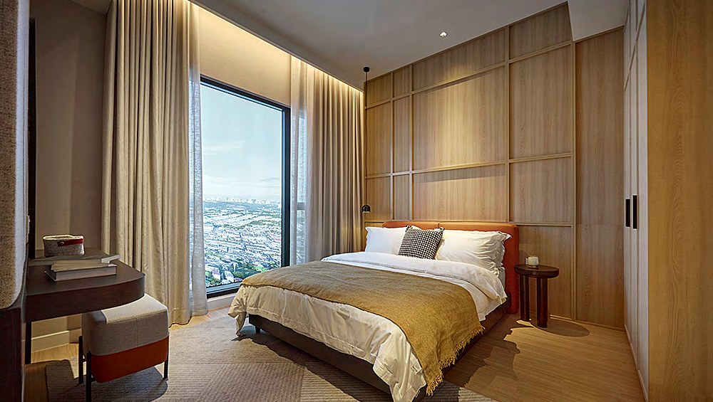 Artist's impression of a Type C1 master bedroom with a city outlook