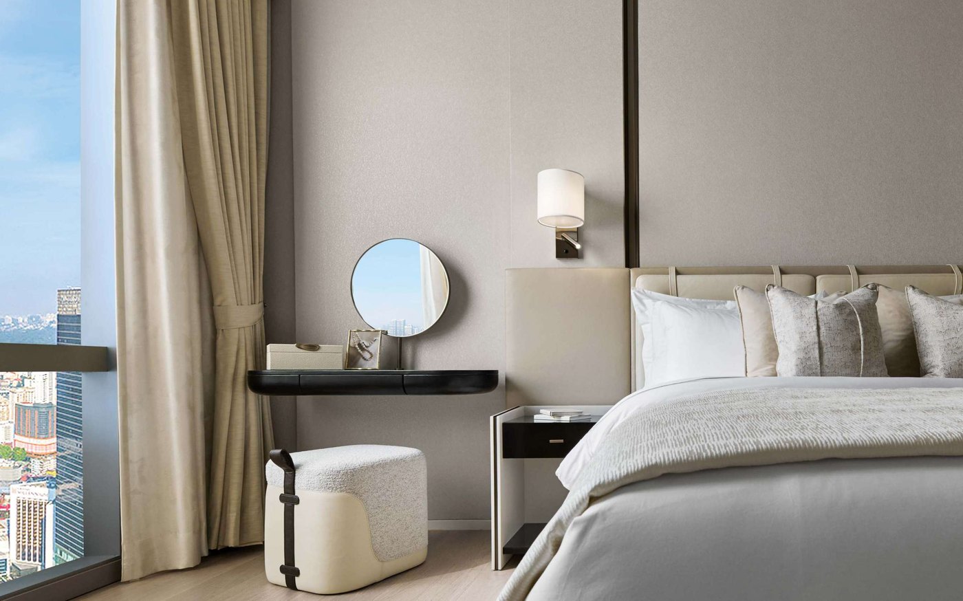 Artist's impression of a master bedroom with a dressing table