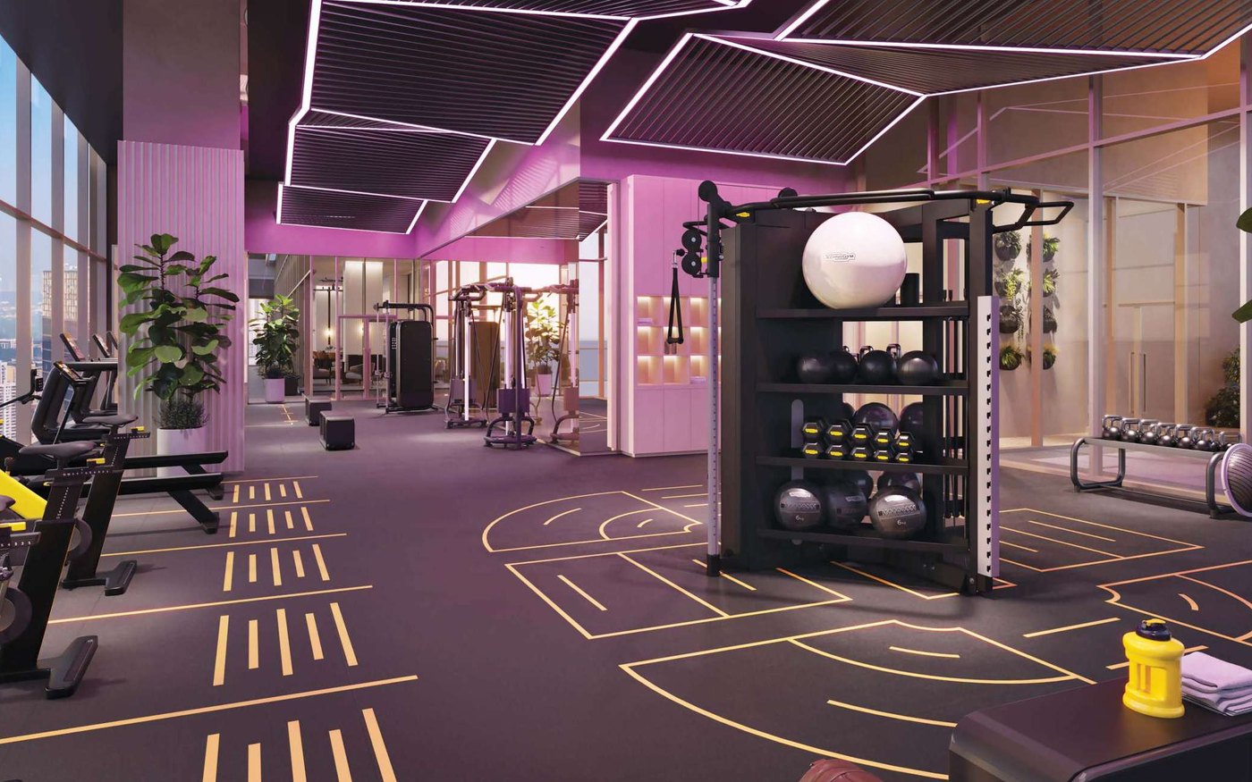Artist's impression of the gymnasium on the sky wellness floor