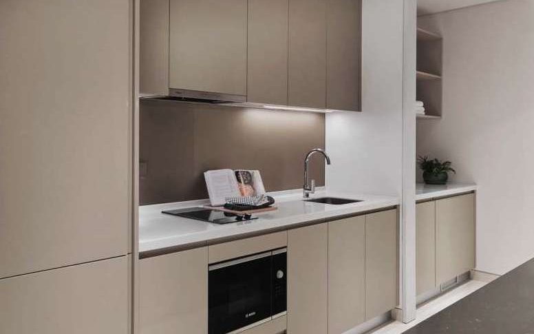 Artist's impression of a kitchen with built-in appliances