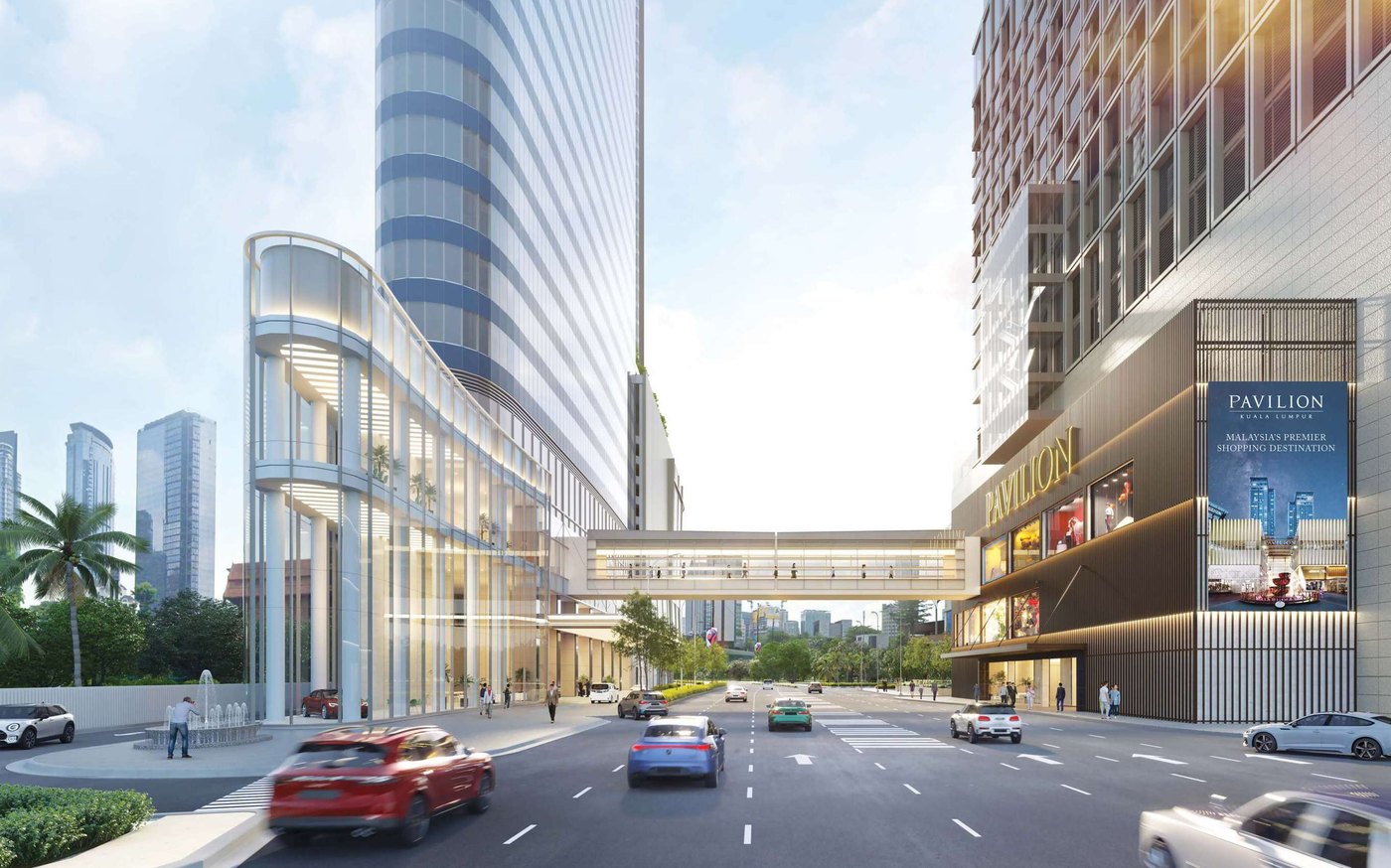 Artist's impression of the link bridge crossing into Pavilion Kuala Lumpur at street level