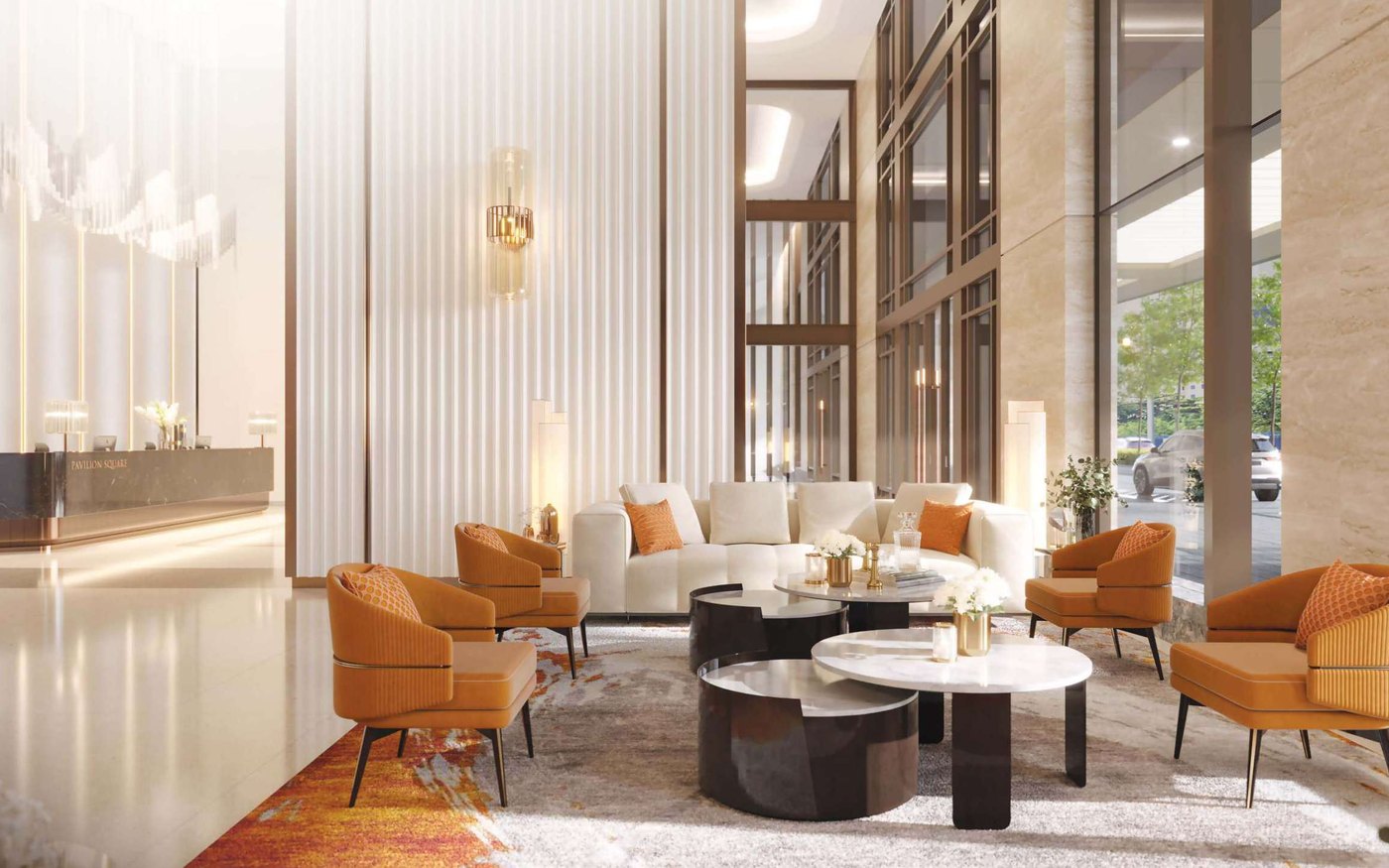 Artist's impression of the grand lobby with lounge seating
